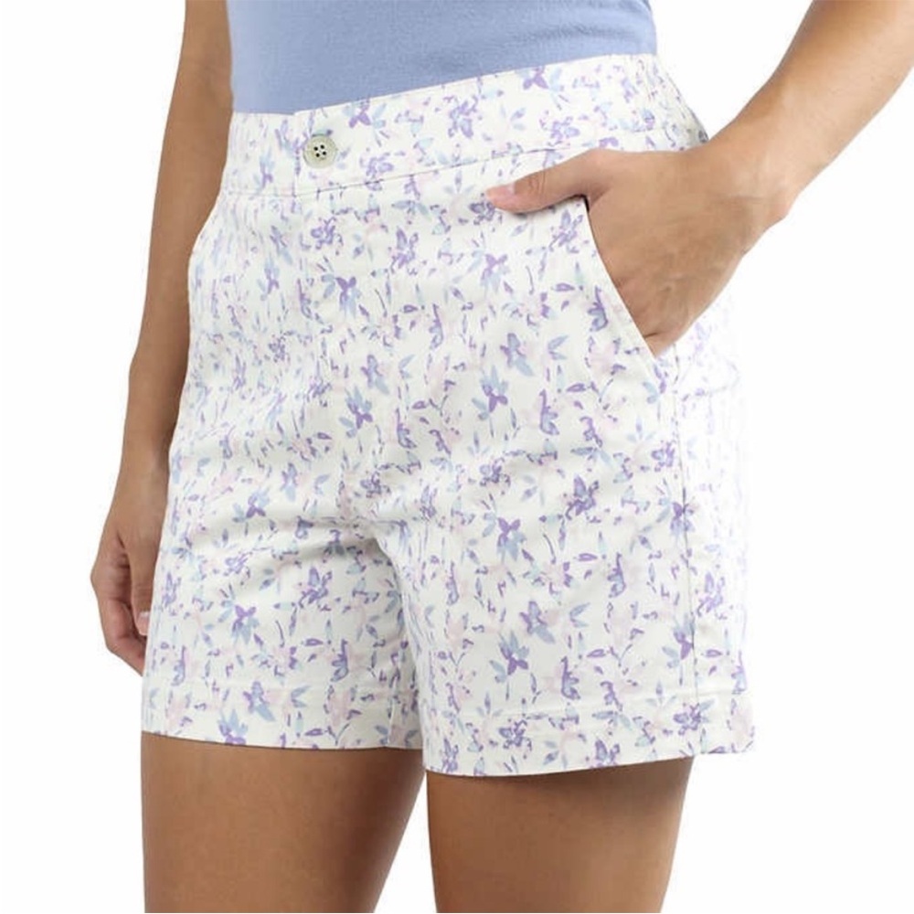NWT Jach’s Girlfriend Stretch Chino Shorts Blue Pink Purple Botanical Print